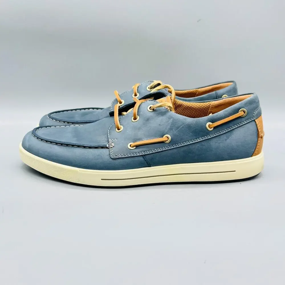 ECCO Shoes Mens 10.5 Blue Nubuck Eisner Boat Deck Moc Toe Casual Comfort Walking